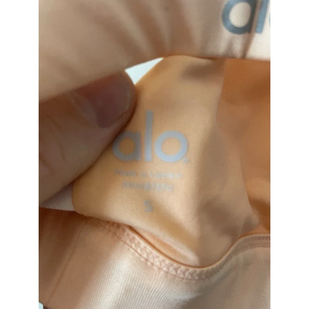 Alo Yoga Sunny Strappy Sports Bra Ruched Front Peach